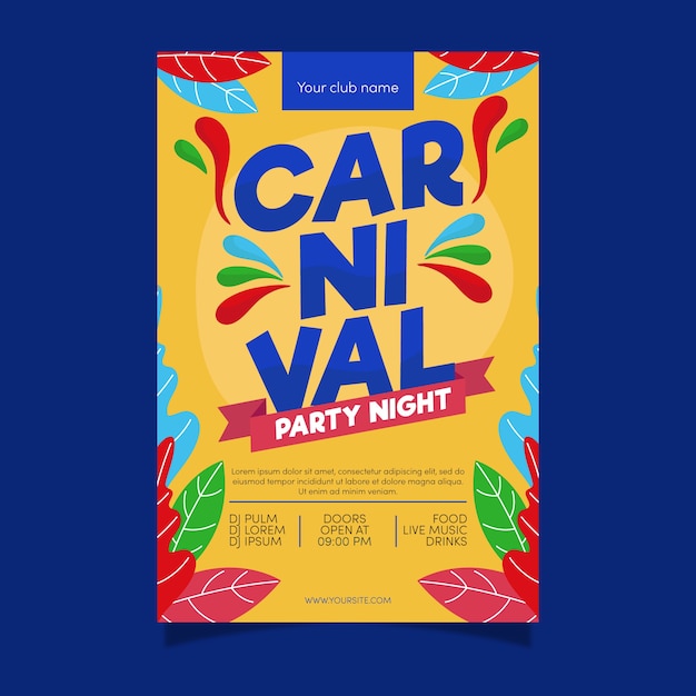 Affiche de fête de carnaval plat