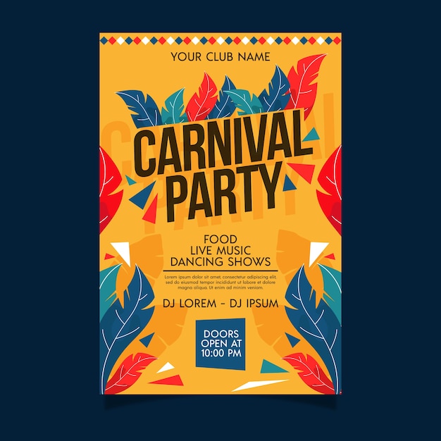 Affiche de fête de carnaval plat