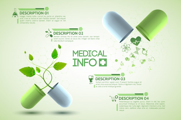 Vecteur gratuit affiche d'information sur la médecine avec illustration réaliste de symboles de médicaments et de pharmacie