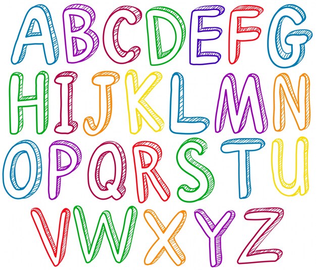 Alphabet en anglais arc-en-ciel A à Z