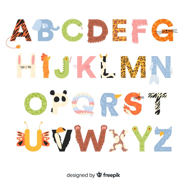 Alphabet animaux mignons design plat