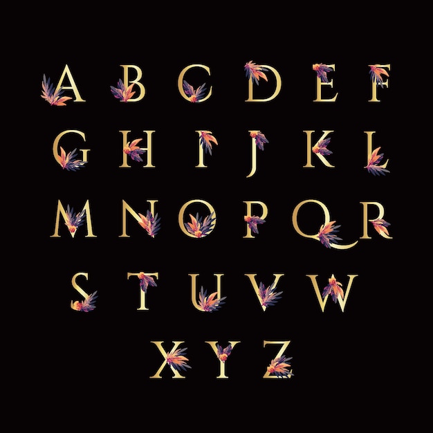 Vecteur gratuit alphabet doré avec des fleurs élégantes