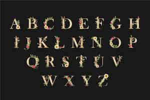 Vecteur gratuit alphabet doré avec des fleurs élégantes