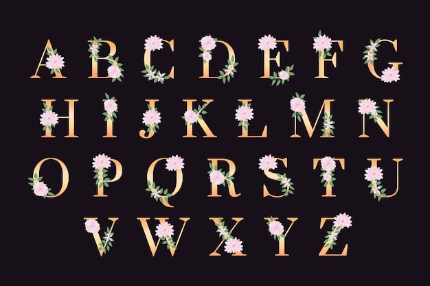 Vecteur gratuit alphabet doré avec des fleurs élégantes