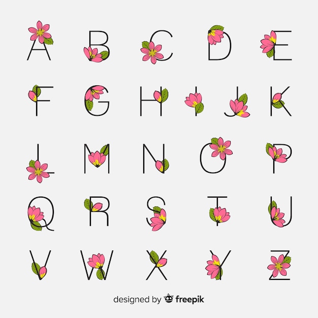 Vecteur gratuit alphabet floral plat