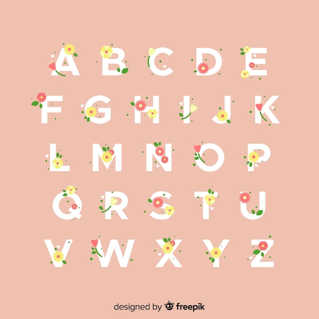 Vecteur gratuit alphabet floral plat