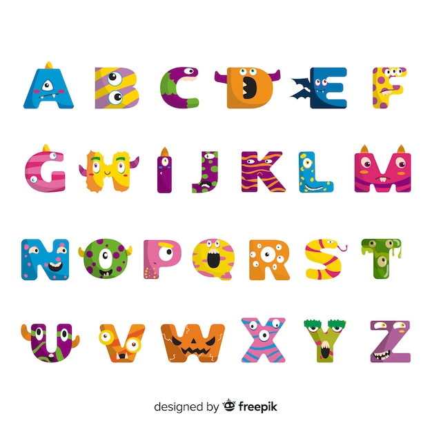 Vecteur gratuit alphabet de monstre halloween sur fond blanc