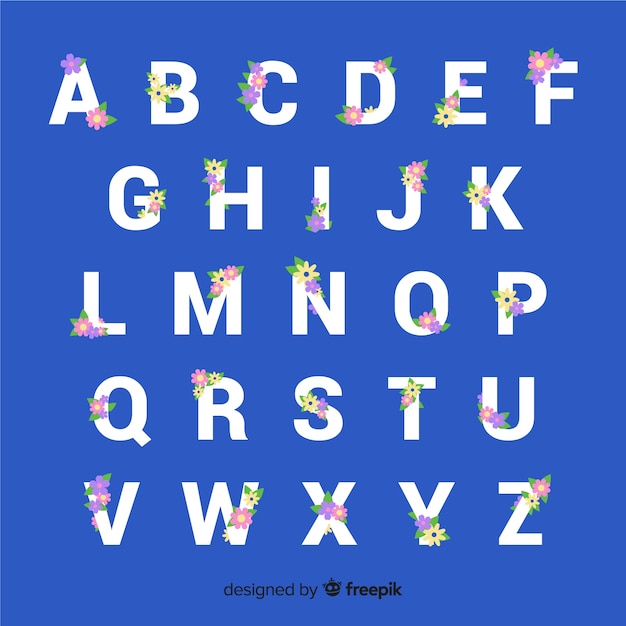 Vecteur gratuit alphabet plat avec des fleurs