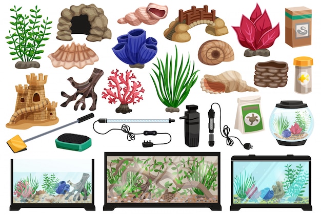 Vecteur gratuit aquarium underwater cartoon set