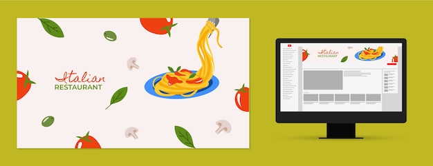 Vecteur gratuit art plat de la chaîne youtube pour le restaurant de cuisine italienne