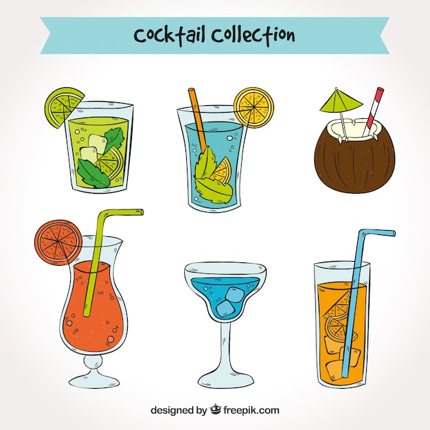 Vecteur gratuit assortiment de cocktails à la main