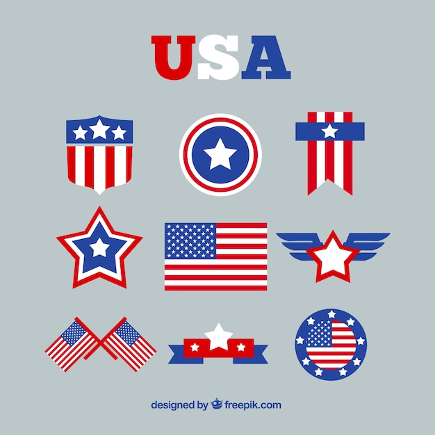 Vecteur gratuit assortiment de drapeaux américains avec de grands desseins