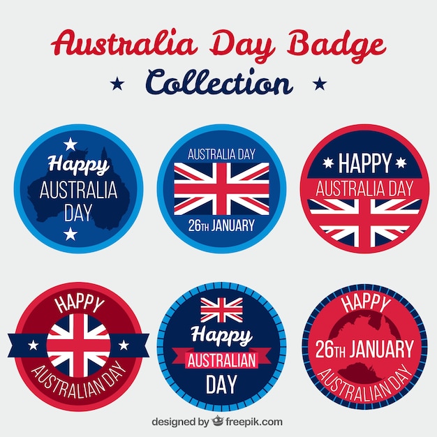 Vecteur gratuit assortiment de rondes badges jour australie