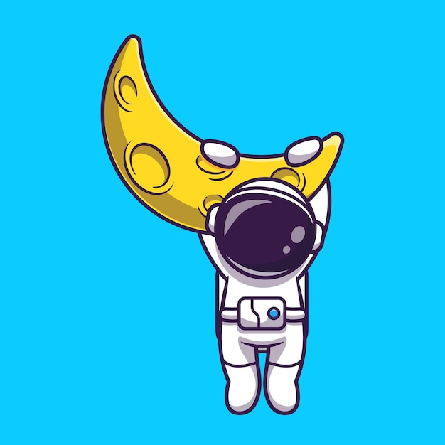 Astronaute Accroché à L'illustration De L'icône De Vecteur De Dessin Animé De Lune. Concept D'icône De Technologie Science Isolé Vecteur Premium. Style de dessin animé plat