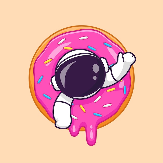 Astronaute Mignon Dans L'illustration D'icône De Vecteur De Dessin Animé De Donut. Concept D'icône De Nourriture Scientifique Isolé Vecteur Premium. Style de dessin animé plat