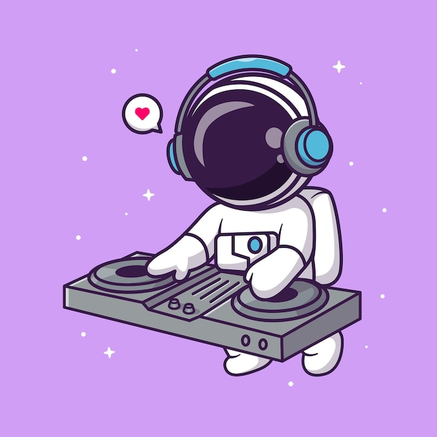 Vecteur gratuit astronaute mignon jouant de la musique électronique dj dans l'espace cartoon vector icon illustration science music