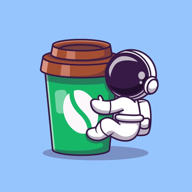 Astronaute mignon avec tasse à café Cartoon Vector Icon Illustration. Icône de nourriture et de boisson de l'espace