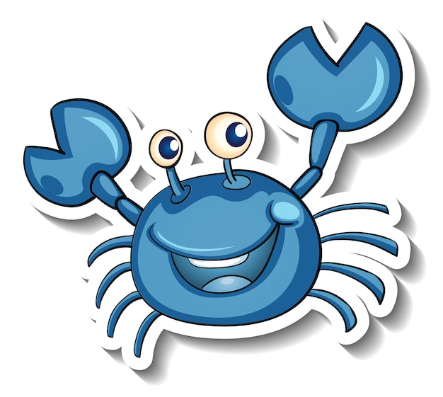 Vecteur gratuit autocollant de dessin animé de crabe bleu souriant