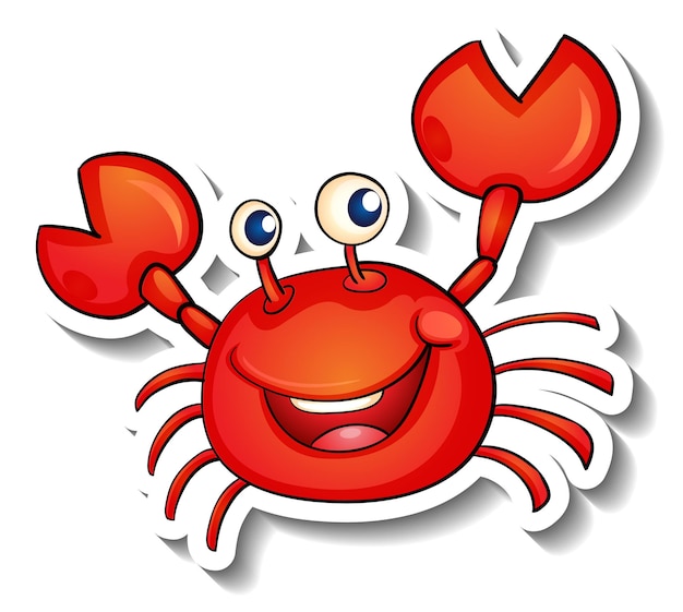 Vecteur gratuit autocollant de dessin animé de crabe rouge souriant