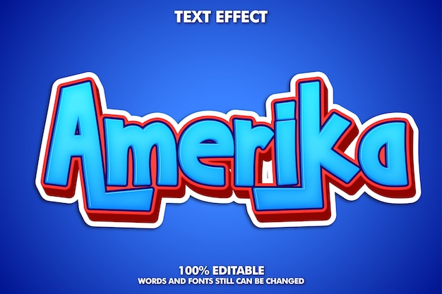 Autocollant d'étiquette Amerika, effet de texte de dessin animé editabke