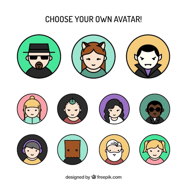 Vecteur gratuit avatars colorés mignon