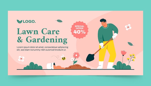 Vecteur gratuit bannière de vente de travaux de jardinage dessinés à la main