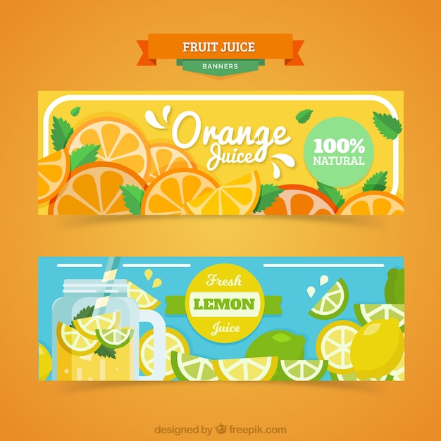 Vecteur gratuit bannières fantastiques avec jus d&#39;orange et limonade