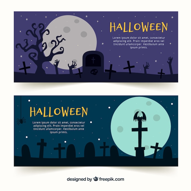 Bannières d&#39;halloween classiques avec un design plat