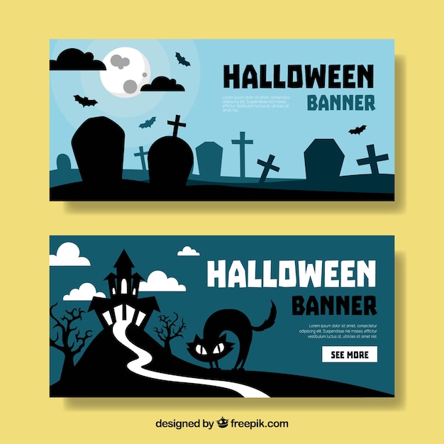 Vecteur gratuit bannières de halloween avec style classique