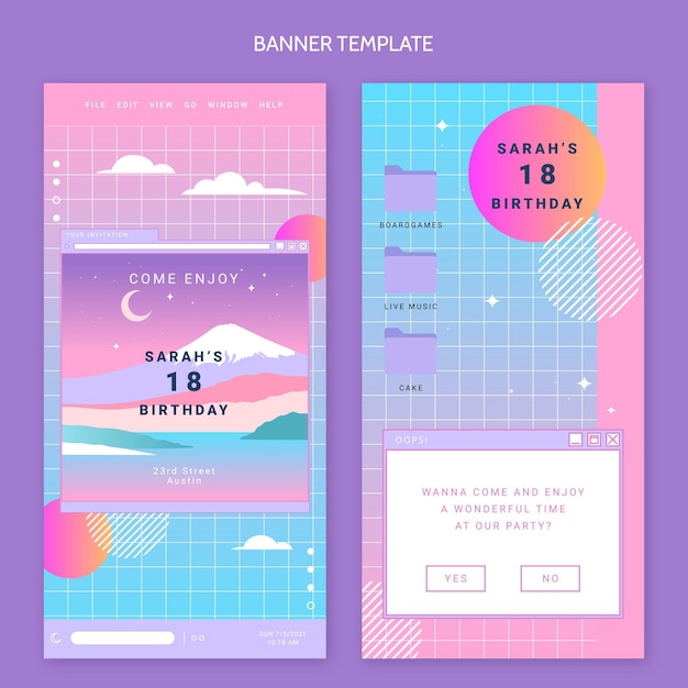 Vecteur gratuit bannières verticales dégradé rétro vaporwave anniversaire