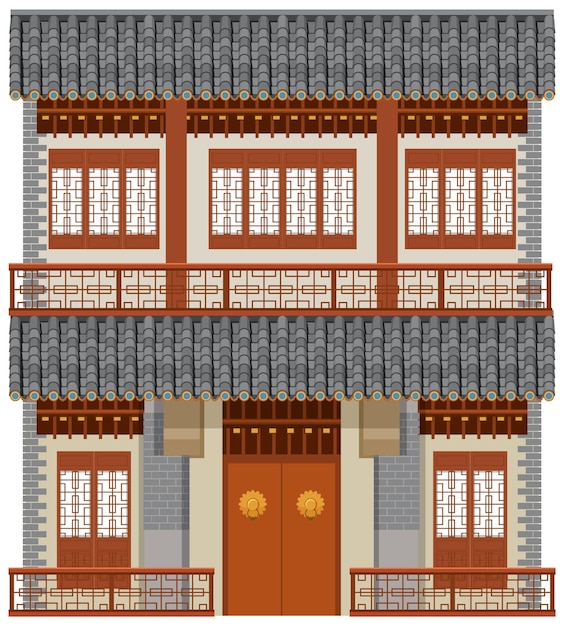 Bâtiment traditionnel chinois sur fond blanc