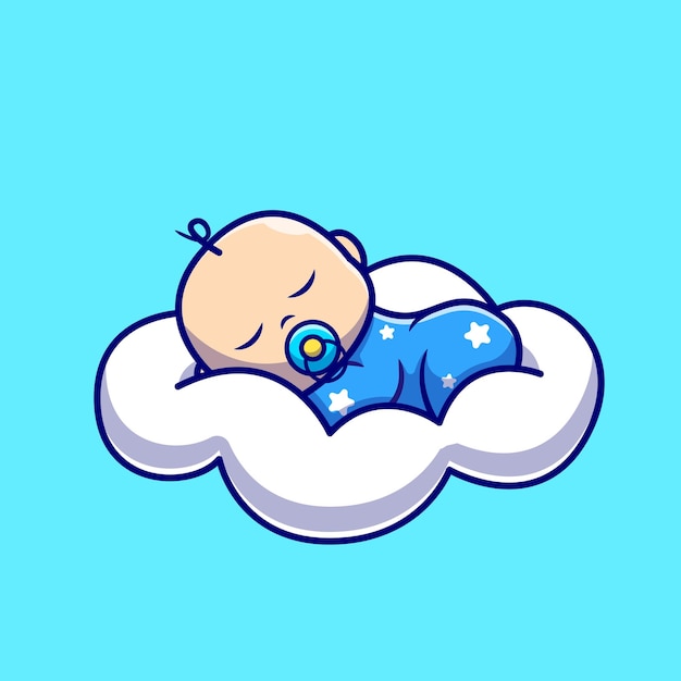 Bébé mignon dormant sur un oreiller nuage Illustration d'icône de dessin animé.