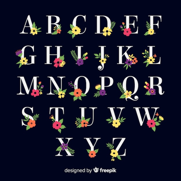 Vecteur gratuit bel alphabet avec des fleurs