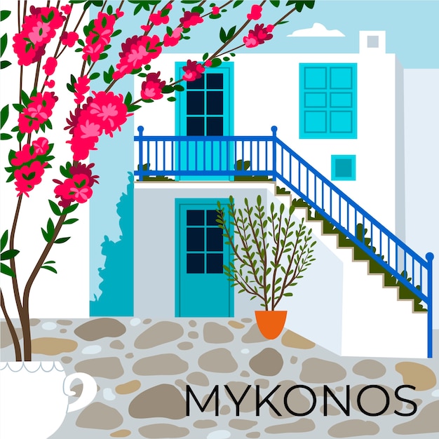 Vecteur gratuit belle illustration de destination de mykonos