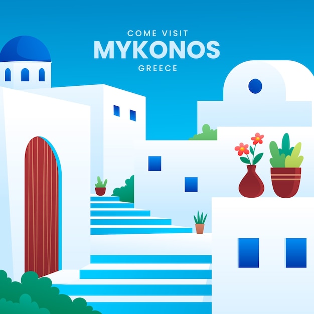 Vecteur gratuit belle illustration de destination de mykonos