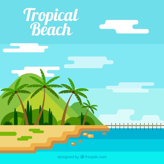 Vecteur gratuit belle plage tropicale avec un design plat