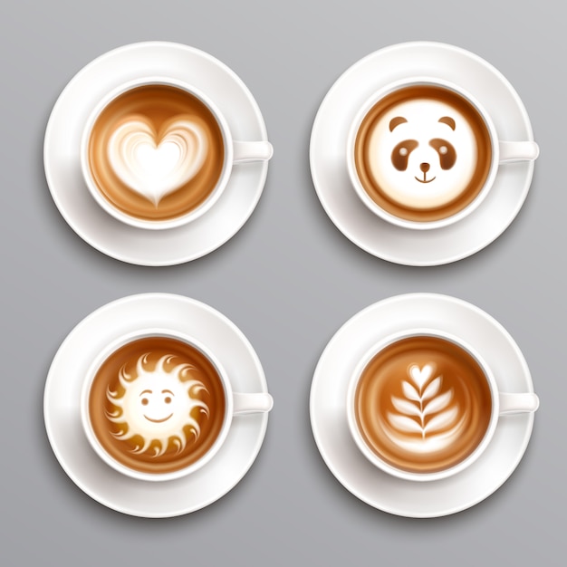 Vecteur gratuit café art latte set