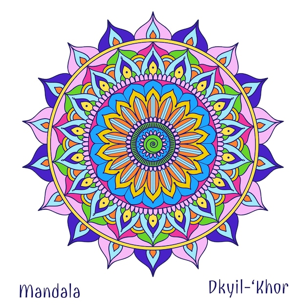 Cercle floral, mandala, symbole de conception, méditation et fleur, motif tribal de décoration. Illustration vectorielle