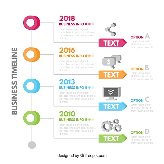 Vecteur gratuit chronologie de l&#39;entreprise coloré avec un design plat