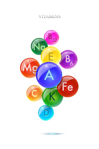 Vecteur gratuit chute de boules de vitamines colorées isolées sur fond blanc illustration de la pharmacie