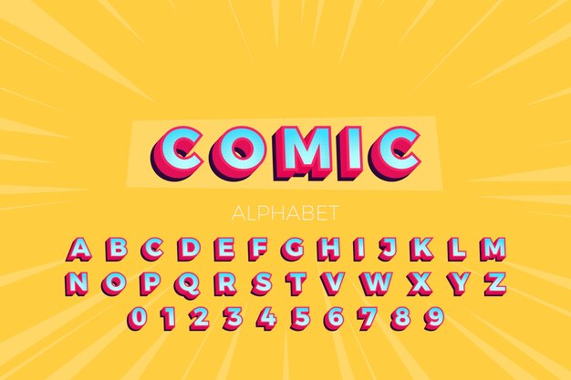 Collection d'alphabets dans un style bande dessinée 3d