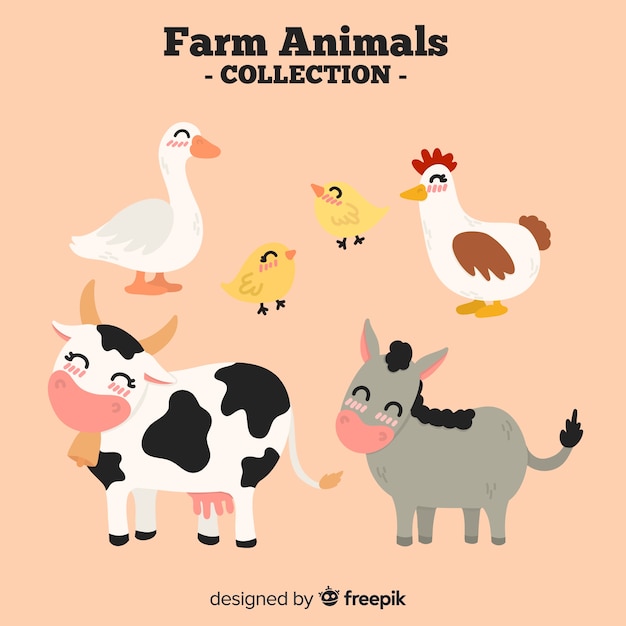 Vecteur gratuit collection d'animaux de ferme dessinés à la main