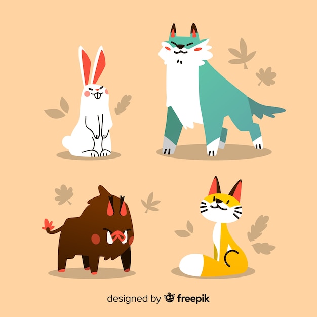 Vecteur gratuit collection d'animaux de la forêt automne dessinés à la main