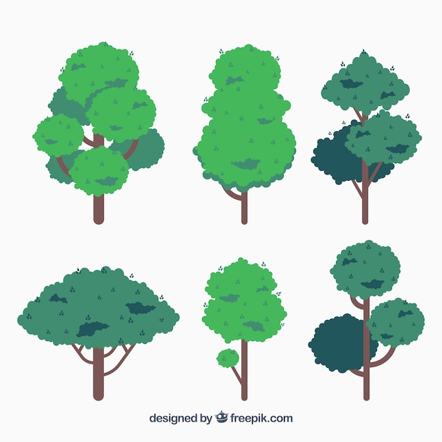 Vecteur gratuit collection d'arbres dans le style 2d