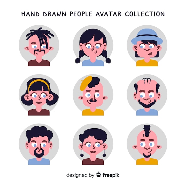 Vecteur gratuit collection d'avatar de personnes dessinées à la main