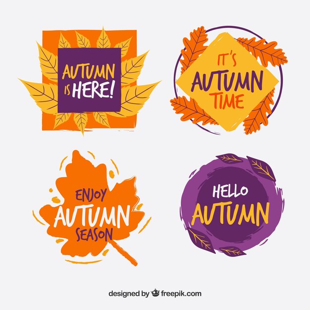 Collection de badges automne avec des feuilles