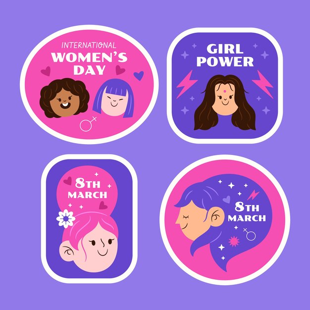 Collection de badges plats pour la journée internationale de la femme