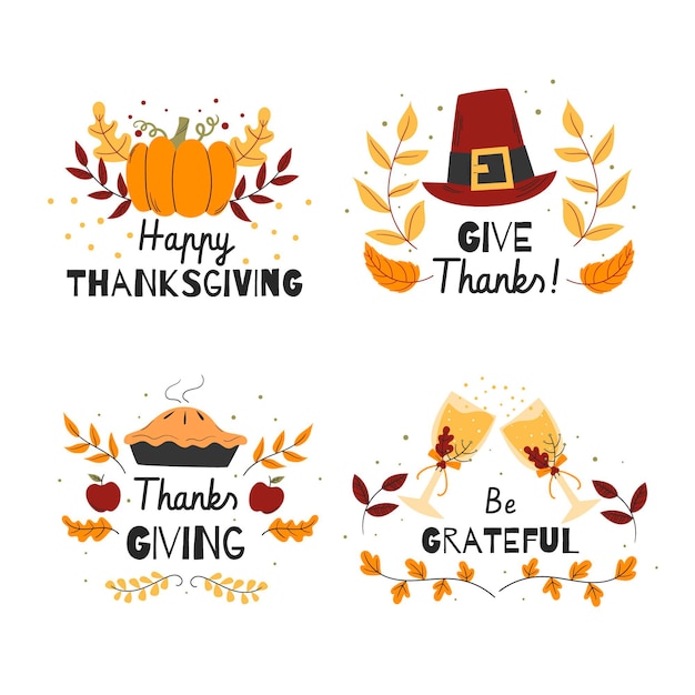 Vecteur gratuit collection de badges de thanksgiving dessinés à la main