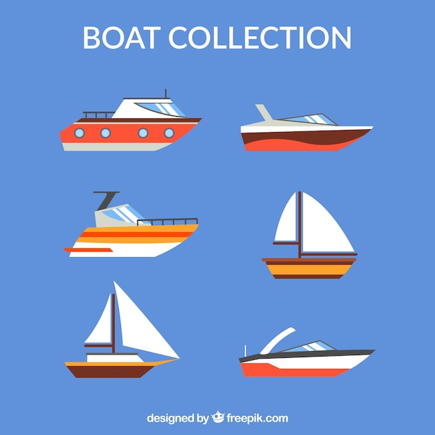 Vecteur gratuit collection de bateaux dans le design plat