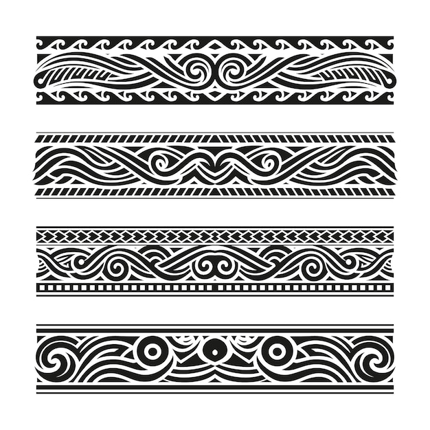 Vecteur gratuit collection de bordures de tatouage maori plat